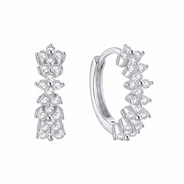 925 Sterling Silver Floral Cluster Hoop Earrings
