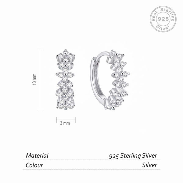 925 Sterling Silver Floral Cluster Hoop Earrings