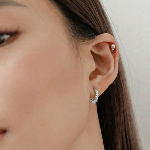 925 Sterling Silver Floral Cluster Hoop Earrings