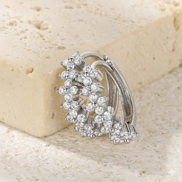 925 Sterling Silver Floral Cluster Hoop Earrings