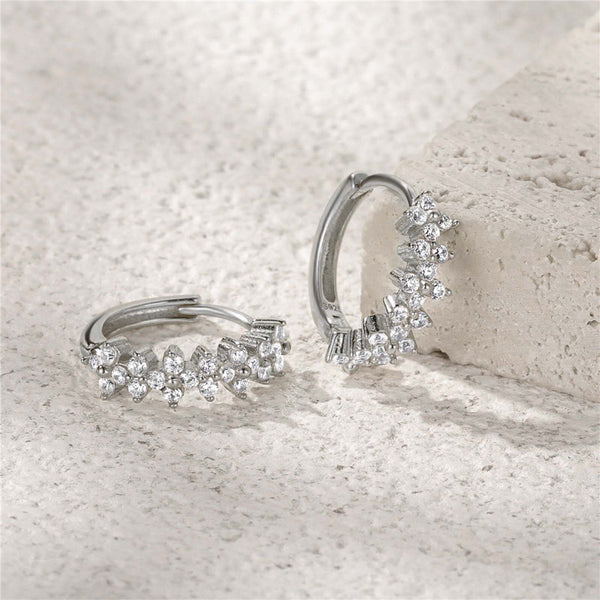 925 Sterling Silver Floral Cluster Hoop Earrings